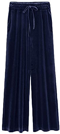 DianShaoA Lösa byxor för kvinnor, eleganta sammetsbyxor, lösa vida ben, hög midja, fritidsbyxor, slip-on-byxor, Mörkblå, XL