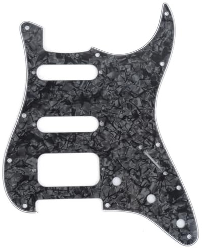 Musiclily Pro 11 Löcher HSS Runde Ecke Schlagbrett 4 lagig Black Pearl | mit 2 Schrauben Humbucking Pickup Mount, für Fender American/Mexican Strat E-Gitarre