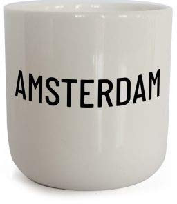 PLTY - Mug - Tasse sans anse - Porcelaine blanche émaillée à la main - Porcelaine d'os de haute qualité - Mug à café - Amsterdam - Cities