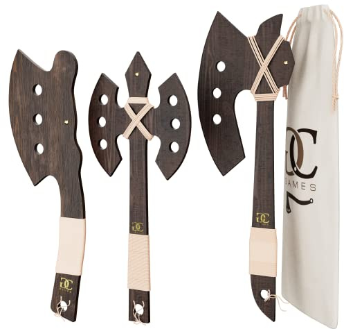 CG Games Engaging Wooden Axes for Kids -3 Pack Eco-Friendly Handmade Wooden Toy Axes - Durable, Safe, Chemical Free Outdoor Play Equipment for Kids. Bonus! Special Case