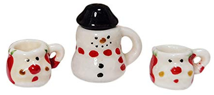 Toyvian 3 Stücke Miniatur Teeservice Schneemann Porzellan Kinderküche Geschirr Mini Blume Teetasse Set 1:12 Puppenhaus Zubehör Jungen Mädchen Kinder Weihnachten Kleine Geschenke Rollenspiele