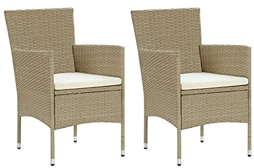 vidaXL 2X Garten Essstuhl Gartensessel Gartenstuhl Sessel Stuhl Rattanstuhl Gartenmöbel Stühle Balkonstuhl Terrassenstuhl Poly Rattan Beige