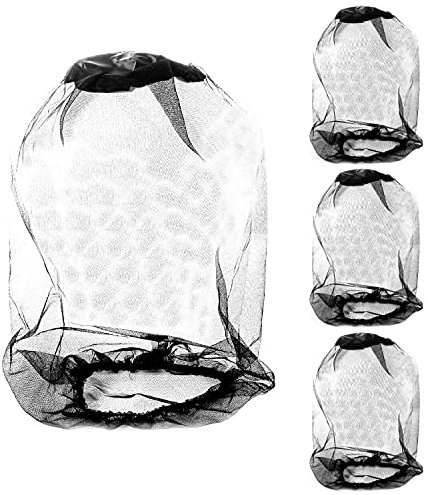 4 PCS Midge Head Net, Nylon Mosquito Head Protecting Net, Fine Mesh Insect Netting, Face Neck Netting Cover for Outdoor, Hiking, Camping, Climbing, Walking - Black