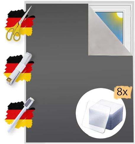 Verdunklungsstoff Meterware | Hitzeschutz oder Kälteschutz | Sonnenschutz zu 100% Verdunkelung | Folie mit Thermobeschichtung für alle Fenster | Rollo ohne bohren | Blackout (Grau mit Nano Pads)