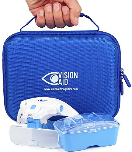 Vision Aid Loupes avec lumière, 5 lentilles, Bandeau, étui de Rangement | Mains Libres Optivisor Loupe pour Cils, Bijoux, microblading, Loisirs, Travail Dentaire