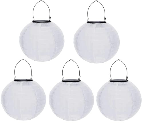 Solar Lampions Außen Wetterfest Solar Lampions Weiß Papierlaterne LED Garten Laterne Solarlampiongs Hängende Garten Lampions Outdoor Gartenlaternen Papierlaterner Nylon Papier Laterne (20cm-5PCS/Weiß)