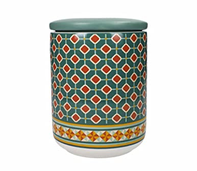 Brandani 52532 Barattolo Le Cementine Quadrella New Bone China, cm d10x14,5h, Dotato di Tappo, 750gr, Decoro Girandola