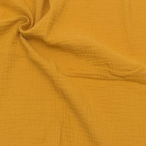 STOFFKONTOR Baumwolle Musselin Double Gauze Stoff - Meterware, Farbe Ocker-Gelb - zum Nähen von Bekleidung wie Blusen/Hemden, Kleider, Hosen, Tücher sowie Dekoration