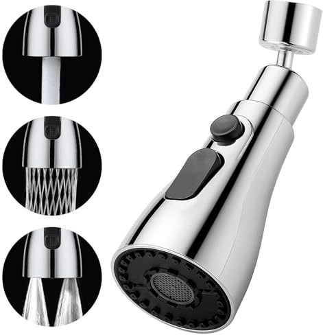 Douchette Evier Cuisine Robinet 360 Degres, 3 Modes Embout Robinet Cuisine, Extractible Douchette Evier Cuisine, Mitigeur Evier Cuisine Tete de Robinet Rotative,Adaptateur Robinet Universal Orientable