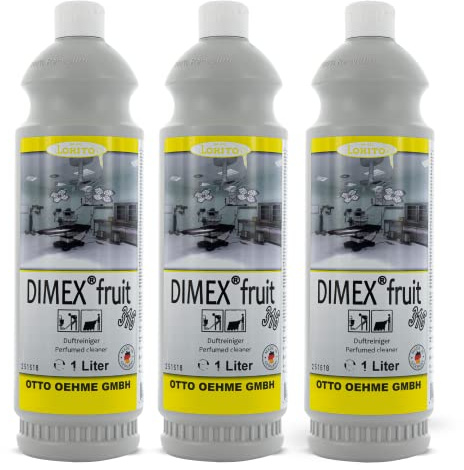 Lorito Dimex Fruit Duftreiniger, 3 x 1L | Bodenreiniger mit Duft, Reiniger für alle wasserbeständigen Oberflächen, für Fliesen, Keramik, PVC, Gummi und Feinsteinzeug