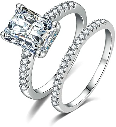 Aeici Förlovningsringar för kvinnor, justerbar vigselring, 2 st ringar set med zirkoniumring för dam, Silver, Zirkoniumoxid