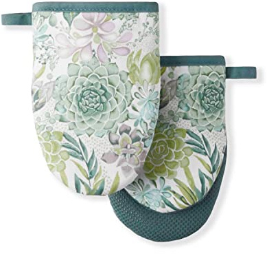 Martha Stewart Succulents Mini Oven Mitt 2-Pack Set, Green, 5.5X8