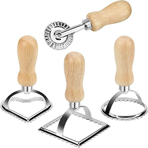 Ravioli Ausstecher Set, 4er Set Raviolischneider mit Teigrädchen für Ravioli,Pasta, Lasagne, Knödel, Verschiedene Formen