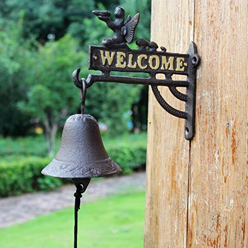 INKCOR Iron Cast Door Bell Wall Sculpture, Ringing Doorbell with Decor Hand-Painted, Weatherproof Service Dinner Bells for Gazebo/Cafe