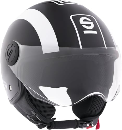 Sparco Riders Casque Demi-Jet SP601 Homologué ECE 22.06 avec Visière Anti-Rayures et Déclenchement Micrométrique, Noir, Large, Adulte, Mixte