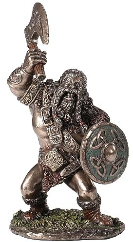 Veronese Design 19,5 cm Wikinger-Krieger-Axt und Schild, Tischfigur, Kunstharz, Kaltguss-Bronze-Finish