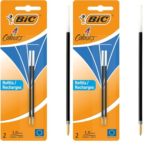 BIC 4 Farben Kugelschreiberminen blau 4 Colours, 4er Pack, dokumentenechte Tinte, Kugeldurchmesser 1.0 mm, Strichstärke 0.4 mm