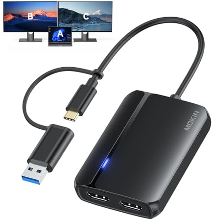 MOKiN HDMI Splitter for Dual Monitors, 4K@30Hz HDMI Splitter Extended Display for macOS/Windows, Usb C/Usb A 3.0 to Dual Hdmi Adapter for MacBook, Dell, Lenovo, HP (4K@30Hz+1080p)