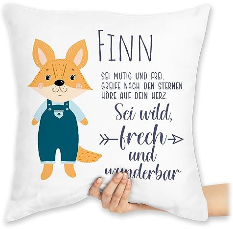 Kissen 40x40 Zierkissen - Fuchs Fox Geschenk zur Taufe Geburt Kommunion Konfirmation Jugendweihe - 40 x 40 cm - Weiß - personalisierte +mit+Fuchs fuchsmotiv Personalisieren füchse füchsen