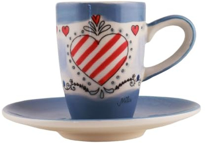Mila Keramik Espresso-Tasse mit Untere ca. 75ml Good Times Kaffee-Tasse Set mit romantischem Herz-Design für Verliebte als Valentinstags- oder Hochzeits-Geschenk