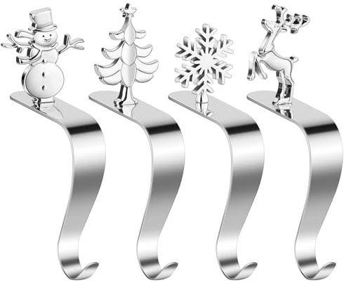 Weihnachts Kaminhaken Dekohaken, Haken für Weihnachtsstrümpfe, Schneeflocke Weihnachten Kreativ Kamin Sockenhalter, Fireplace Hook Christmas Stocking Holder Hanger für Kamin Dekoration - 4PCS