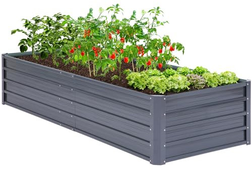 Ohuhu Hochbeet Metall Pflanzenbeet 240x90x45cm, Wetterfestes Stahlblech Hochbeet für Gemüse Extragroße, Gemüsebeet Pflanzkasten Frühbeet Gartenbeet Pflanzkübel Blumenkasten für Garten