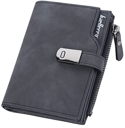 Geldbörse Damen klein, Geldbeutel Damen klein aus glattem und weichem Kunstleder kleines Portemonnaie Magnetschnalle mit Reißverschluss und Kartenfächer Schwarz
