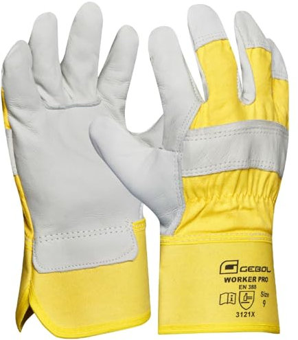 Gebol Worker Pro (1 Paar) - Arbeitshandschuhe aus Rindsvollleder 1,2 mm, Doppelnaht, Bauarbeiten & Schwerarbeiten, Gummierte Stulpe 8cm, für Herren, XXXL (Gr. 12)