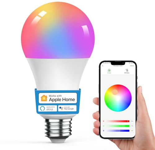 VOCOlinc Smarte Glühbirne Lampe E27, RGBW Smart Bulb Kompatibel mit Apple Homekit, Alexa und Google Assistant, Wlan LED Light Glühbirnen Dimmbar per App oder Sprache, 8.8W 806LM, 2200K-7000K, 1 Stück