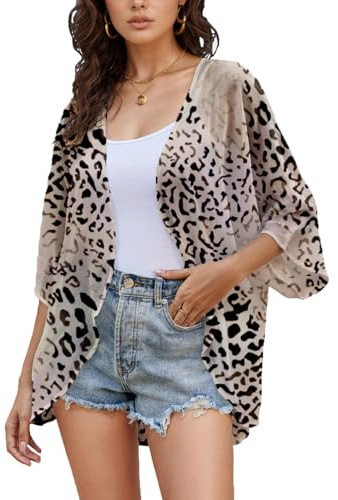 Hey Joo Cárdigan tipo kimono transparente para mujer, manga acampanada y parte delantera abierta, holgada, para la playa, para usar al aire libre, C- Estampado de serpiente, M
