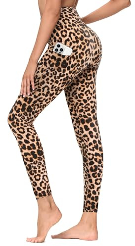 TNNZEET Leggings stora storlekar kvinnor med fickor, hög midja svart plus storlek leggings för sport gym, leopard, XXL