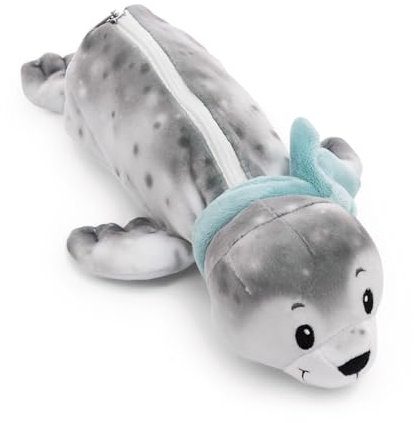 NICI Mäppchen Seehund Bente 25x8x9cm grau - Flauschiges Federmäppchen für Mädchen und Frauen, Schultäschchen, Büro- oder Kosmetikmäppchen,weiches Plüschmäppchen
