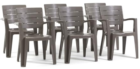 RATTATAN Anita - chaises d'extérieur et de Jardin empilables en résine Effet Bois avec accoudoirs (6, Gris Tourterelle)