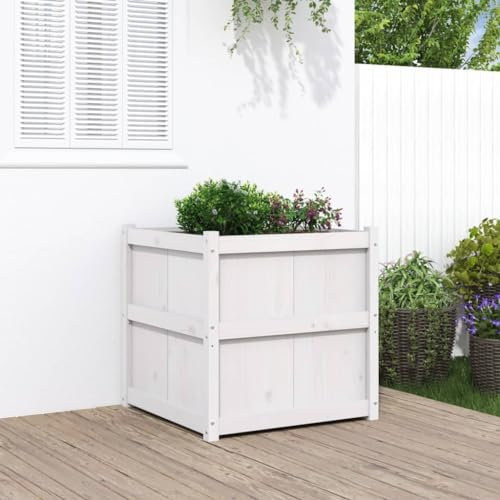 AUVYI Pflanzkübel Hochbeet Gartenbeet Kräuterbeet Blumenkasten Gärten Dekoration Gemüsebeet für Anbau Pflanzen Blumen und Gemüse Gartenmöbel Innen-und Außeneinrichtung Weiß 70x70x70 cm