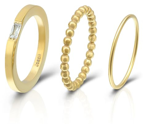 Joacii 18K Gold Vergoldete Stapelbar Ringe für Damen Wasserfest Stacking Ring Set Verlobungsring Statement Promise Daumenring Fingerring für Frauen Mädchen, Größe 6 bis 10(Rosegold/Gelb/Weiß)