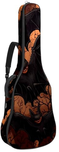 Gitarrentasche für Akustikgitarre mit zwei Taschen, Halloween-Fledermaus-Muster, wasserabweisend, doppelt verstellbarer Schultergurt, Gitarrentasche, Halloween-Fledermaus-Muster, 42.9x16.9x4.7 in,