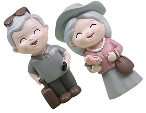 HOLIDYOYO 2pezzi Figura in Resina Anziani Decorativa Statuine Nonni Da Tavolo Resistenti Ornamento Per Casa Soggiorno e Ufficio Regalo Anniversario e Festa Nonna