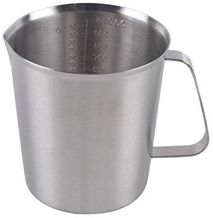 Gobelet doseur en acier inoxydable - 1000 ml - Pichet à lait gradué - ML et oz - Avec poignée - Doseur de qualité alimentaire pour la cuisine - Verre doseur pour lait