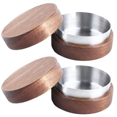 Cenicero de viento de madera, cenicero con tapa, cenicero, resistente al viento, a prueba de olores, se aplica a bar, oficina, sala de estar, fiesta, (plata, paquete de 2)