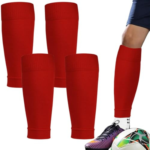 Manchons de Chaussettes de Football, 2 paires Chaussettes Tubulaire, Tibias de Football Chaussette, chaussettes de entraînement de football, Chaussettes de Protection de Football, rouge