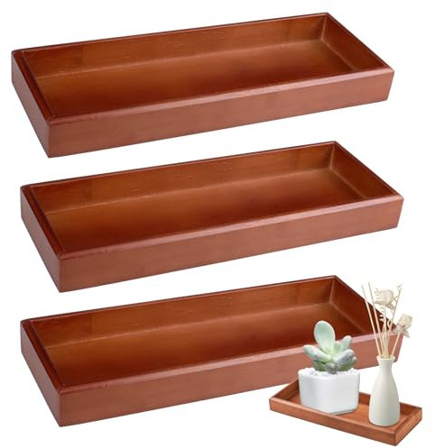 imposyu Juego de 3 Bandeja Madera Rectangular Bandejas de Madera para Servir Bandeja Servir Comida Pequeña Bandeja Decorativa para Cocinas, Mesa Decorativo