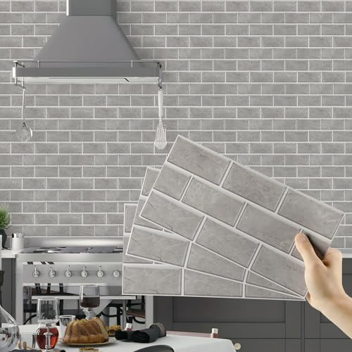 Hode Azulejos Adhesivos Cocina Baño Vinilos Baño Azulejos | 15X30 cm Gris 24 Piezas Baldosas Adhesivas Pared Impermeable DIY