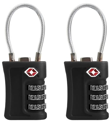 UP Security Lot de 2 cadenas à bagages approuvés par la TSA, cadenas à combinaison de câble de voyage, cadenas réinitialisable à 3 chiffres, sécurité sans clé pour valises, casiers de gym