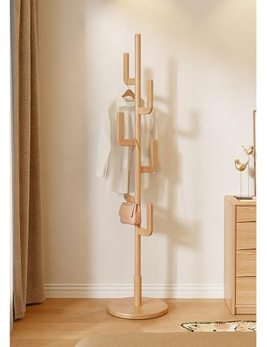 Nileco Porte-Manteau en Bois Massif, Porte-Manteau Autoportant avec 6 Crochets, Support de Cintre en Forme de Cactus pour Entrée, Chambre, Bureau, Facile à Assembler(181cm/71inch, Natural)