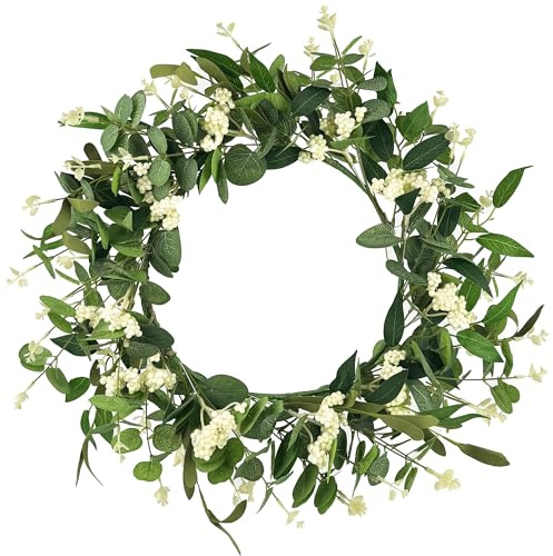 DEVONWIDE Artificial Eucalyptus Wreath for Front Door - 20 Inch Spring Summer Greenery Wreath, Indoor Outdoor Hanging Decor for Home, Farmhouse, Wedding, Wall & Windows (Faux Rustic)