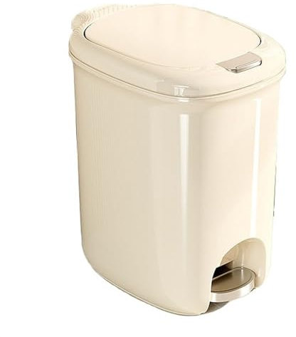 Cubo de basura delgado de plástico con tapa y pedal de paso de 15 L, cubo de basura estrecho para cocina, baño, oficina, dormitorio, hogar, color beige