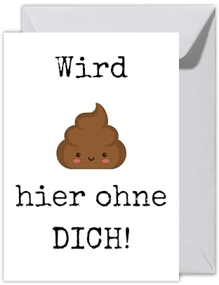 WBdesignz XXL Abschied Karte mit Umschlag - Abschiedskarte für Kolleginen “Wird kacke hier ohne dich!” Geschenkkarte mit Emoji zum Abschied und Neuanfang Jobwechsel (XXL DIN A4)