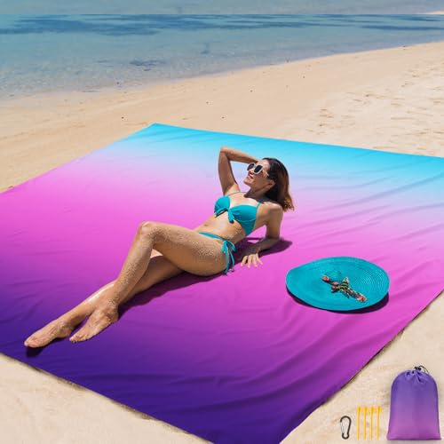 AISPARKY Beach Blanket Waterproof Sandproof Extra Large, Oversized Beach Mat, Quick Drying&Compact&Lightweight, Picnic Blankets Vacation Essentials for Outdoor Beach Camping (79 X 108 (6 Person))