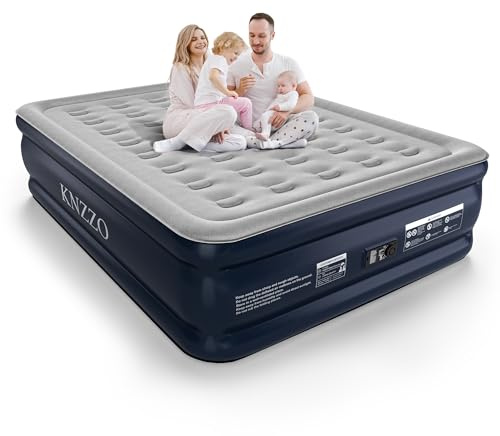 KNZZO Queen Air Mattress with Built-in Pump, 18 Top Inflatable Mattress with Waterproof Flocking Fabric, Three-Minute Quick-Inflatable Bed. Portable Blow Up Mattress for Home, Outdoor and Guests