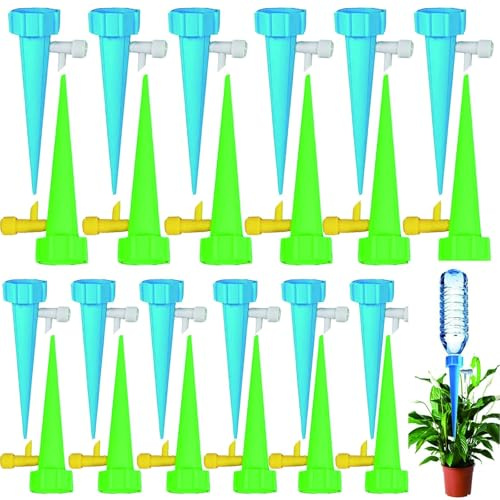 Juego de 24 dispensadores de agua para plantas, dispensador de agua para flores, dispensador de agua para plantas, dispositivo insertable con interruptor de válvula ajustable, sistemas de riego de